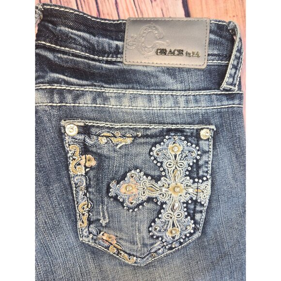 Grace In LA Womens Western Skinny Jeans 27 -30x31 Embellished Cross Back Pocket - Picture 7 of 13